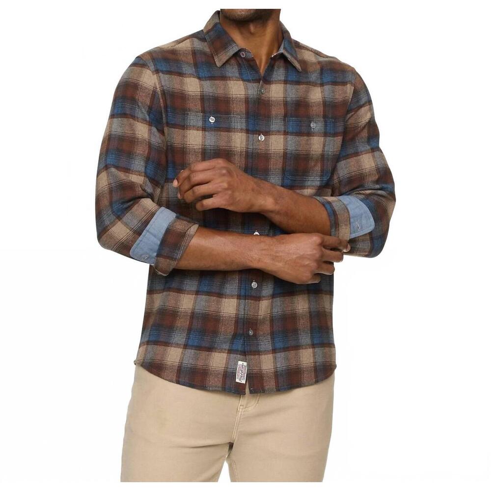NEW FLAGS & ANTHEM ritter flannel shirt in brown/blue/tan
